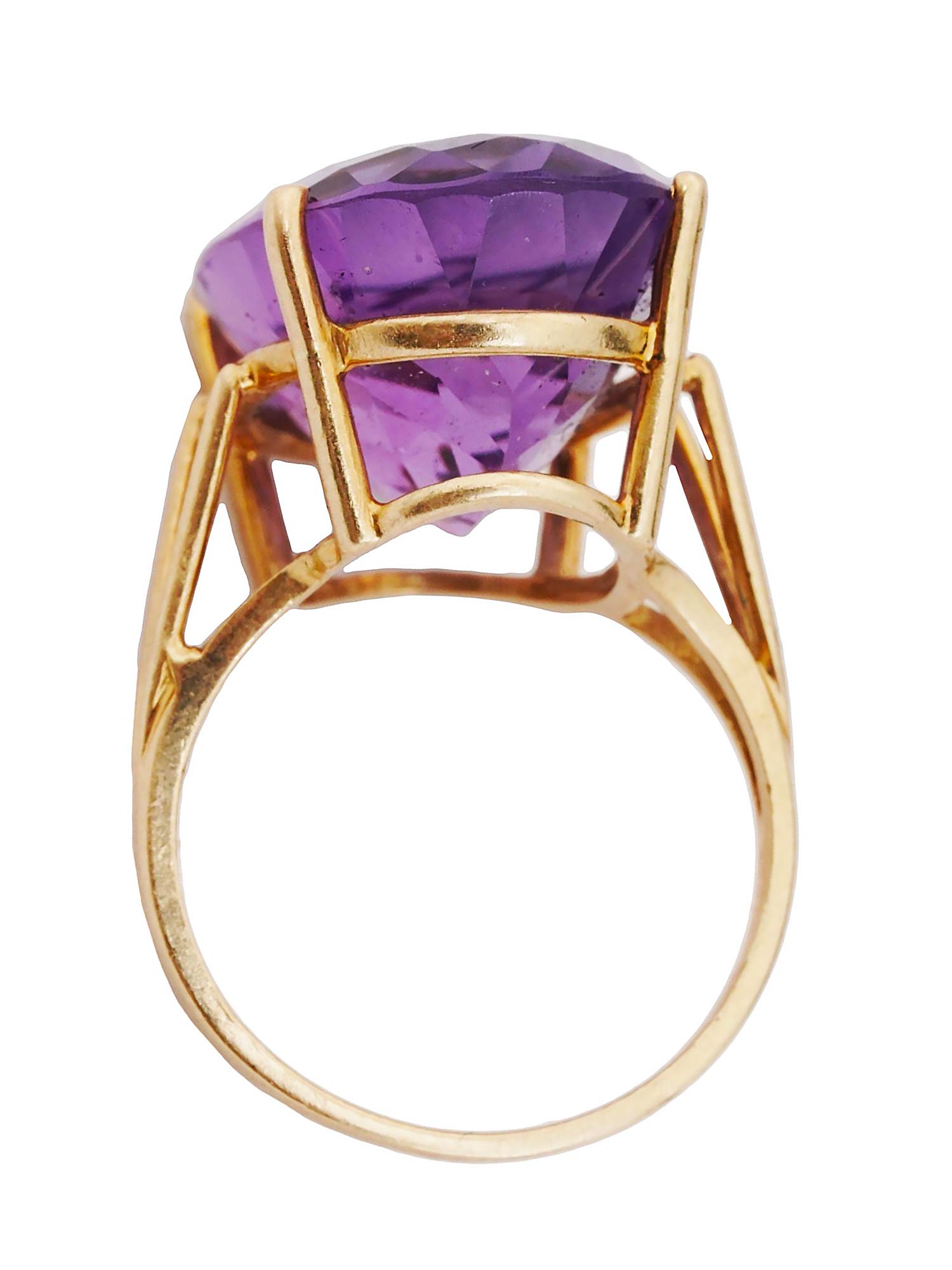 10K GOLD AND AMETHYST STATEMENT COCKTAIL RING PIC-1